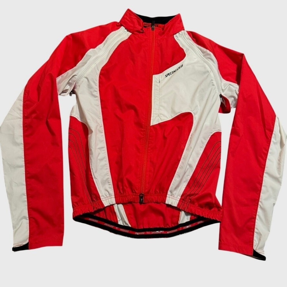 Specialized Cycling Jacket Mens Large Red White Convertible Windbreaker Full Zip